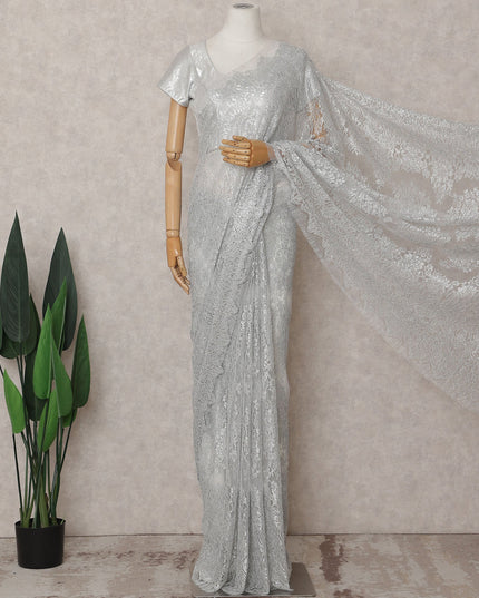 Pearl Silver Chantilly Lace Saree - D31676
