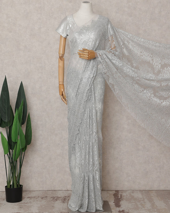 Pearl Silver Chantilly Lace Saree - D31676