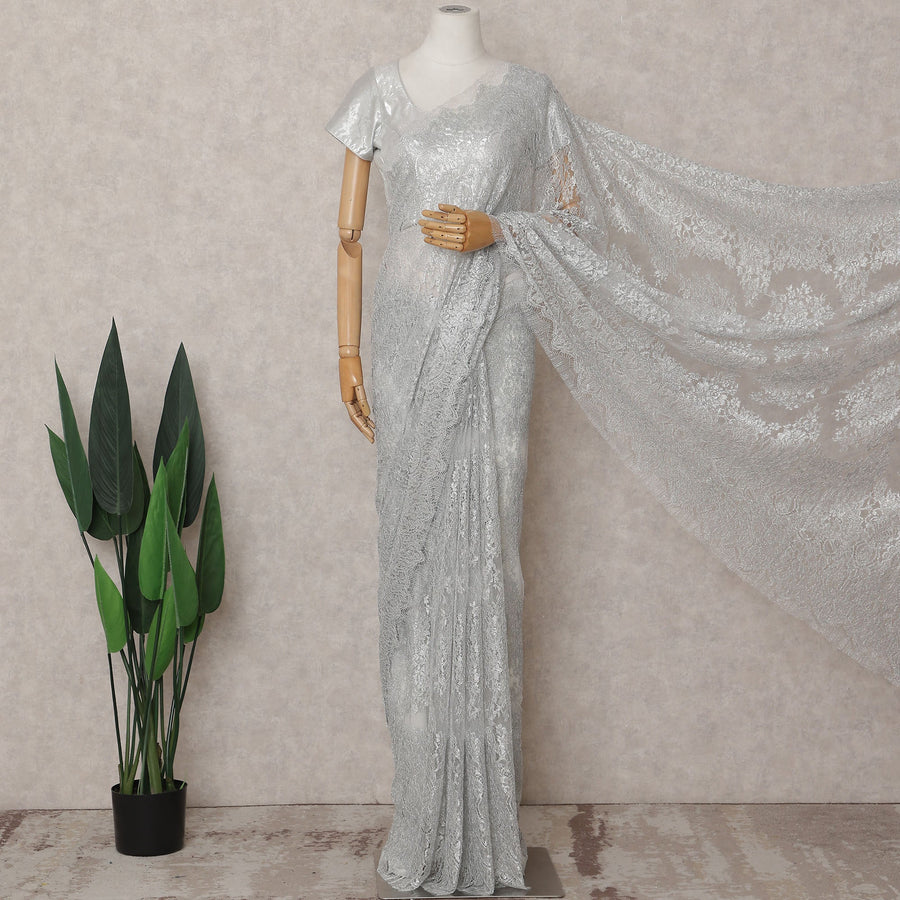 Pearl Silver Chantilly Lace Saree - D31676