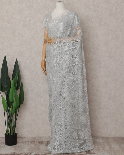 Pearl Silver Chantilly Lace Saree - D31676
