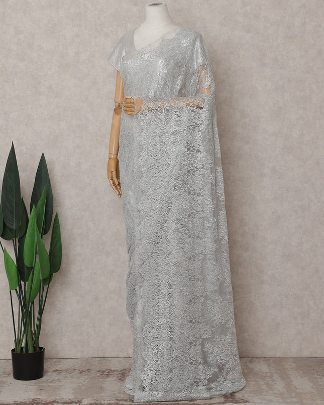 Pearl Silver Chantilly Lace Saree - D31676