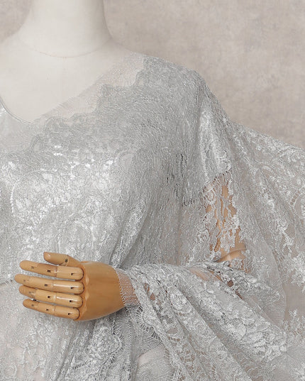 Pearl Silver Chantilly Lace Saree - D31676