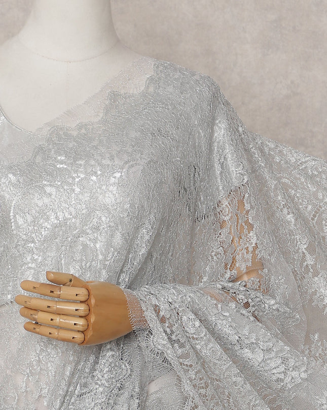 Pearl Silver Chantilly Lace Saree - D31676