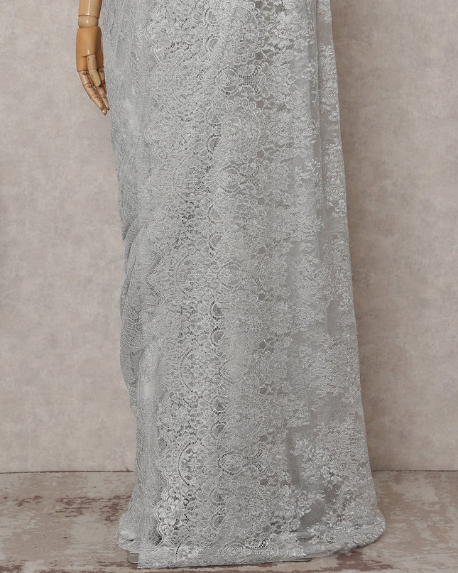 Pearl Silver Chantilly Lace Saree - D31676