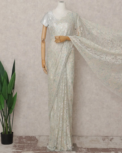 Ivory Pearl French Chantilly Lace Saree 5.5m