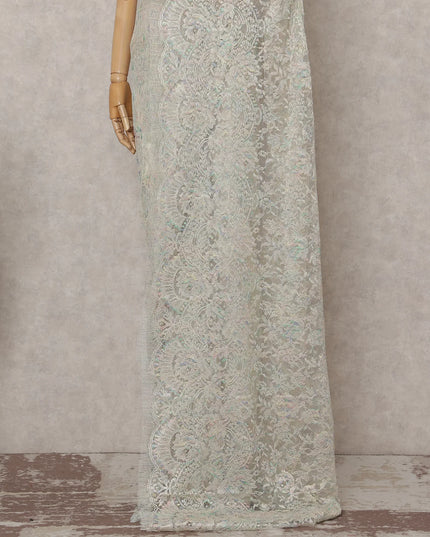 Ivory Pearl French Chantilly Lace Saree 5.5m