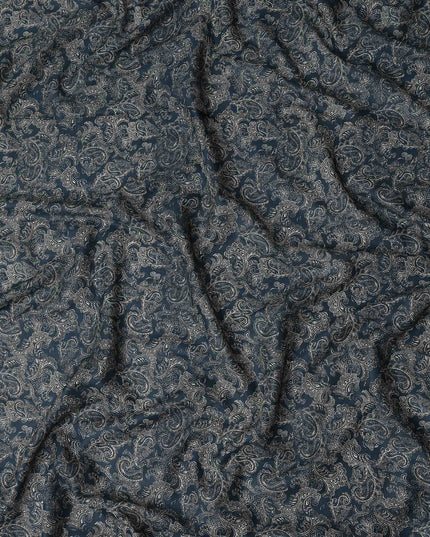 Deep Teal Blue Paisley Cotton Lawn Fabric 140cm