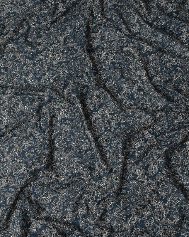 Deep Teal Blue Paisley Cotton Lawn Fabric 140cm