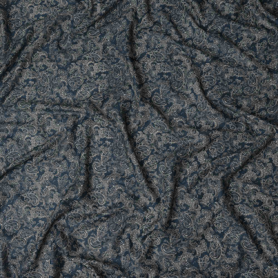 Deep Teal Blue Paisley Cotton Lawn Fabric 140cm