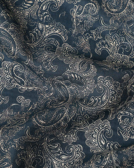 Deep Teal Blue Paisley Cotton Lawn Fabric 140cm