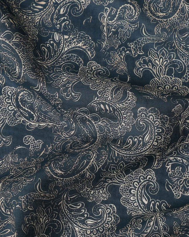 Deep Teal Blue Paisley Cotton Lawn Fabric 140cm