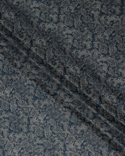 Deep Teal Blue Paisley Cotton Lawn Fabric 140cm