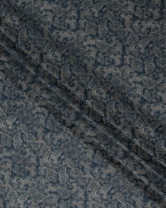 Deep Teal Blue Paisley Cotton Lawn Fabric 140cm