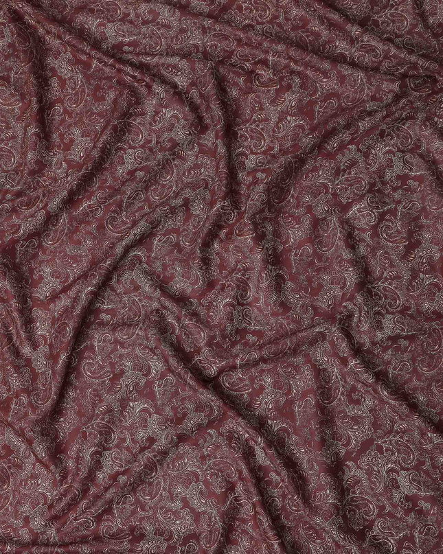 Wine Maroon Paisley Cotton Lawn Fabric 140cm