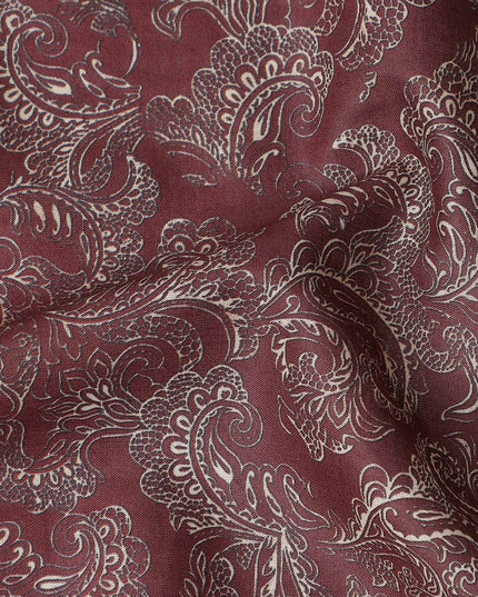 Wine Maroon Paisley Cotton Lawn Fabric 140cm