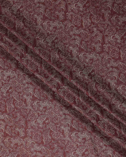 Wine Maroon Paisley Cotton Lawn Fabric 140cm