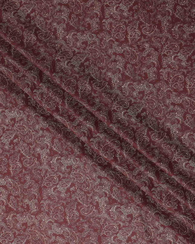 Wine Maroon Paisley Cotton Lawn Fabric 140cm