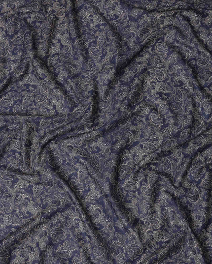 Navy Blue Paisley Cotton Lawn Fabric 140cm