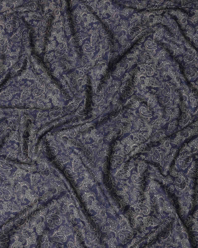 Navy Blue Paisley Cotton Lawn Fabric 140cm
