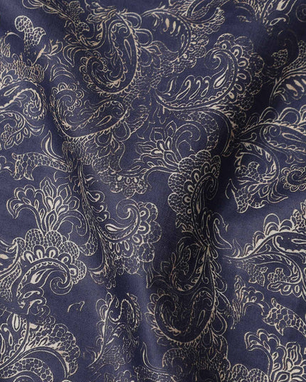 Navy Blue Paisley Cotton Lawn Fabric 140cm