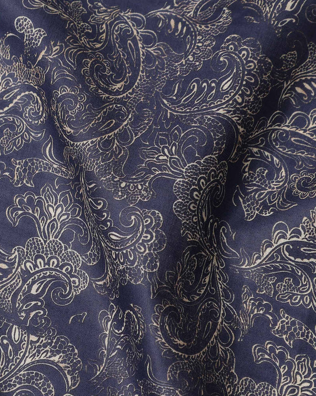 Navy Blue Paisley Cotton Lawn Fabric 140cm