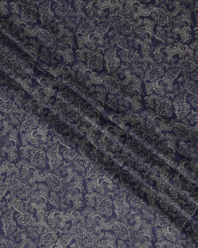Navy Blue Paisley Cotton Lawn Fabric 140cm