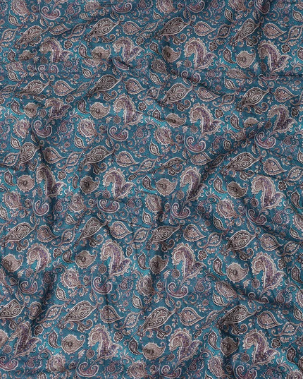 Peacock Teal Paisley Cotton Lawn Fabric 140cm
