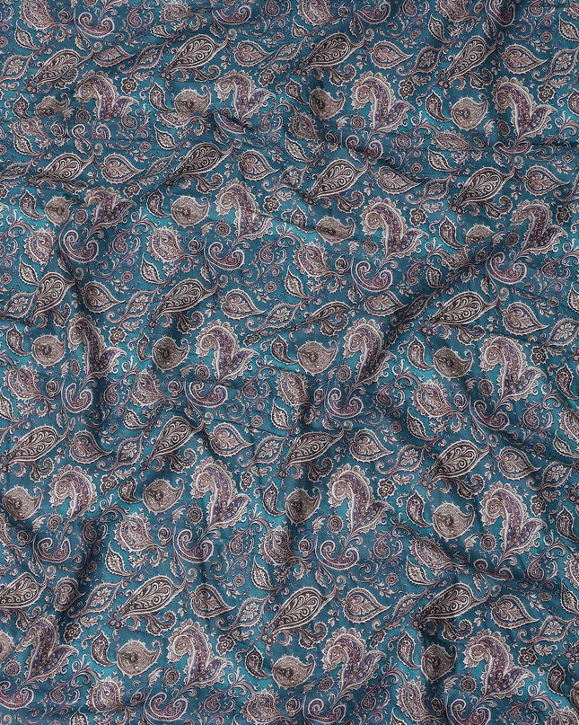 Peacock Teal Paisley Cotton Lawn Fabric 140cm