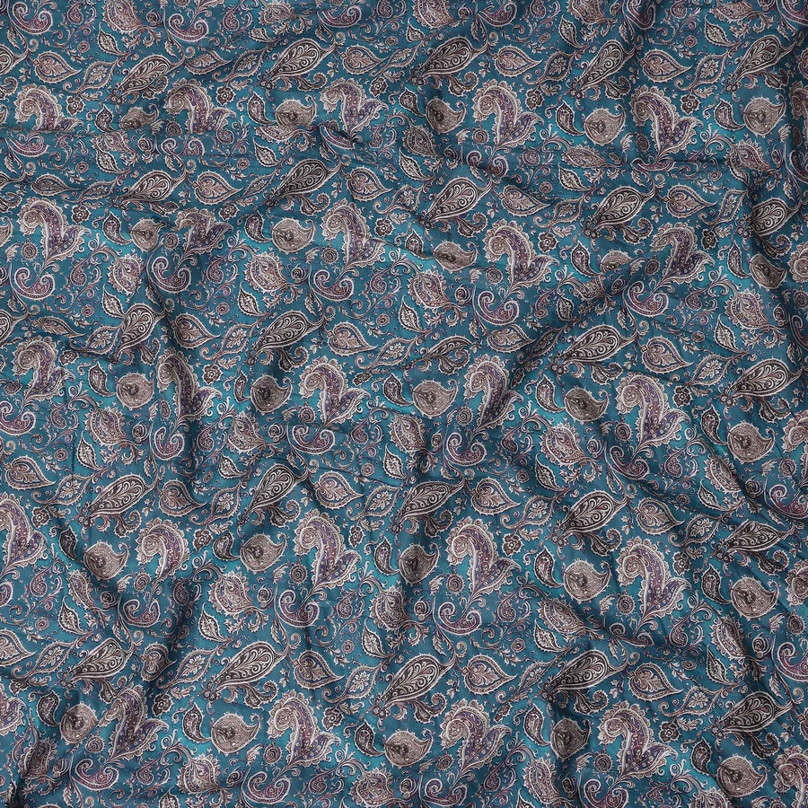 Peacock Teal Paisley Cotton Lawn Fabric 140cm