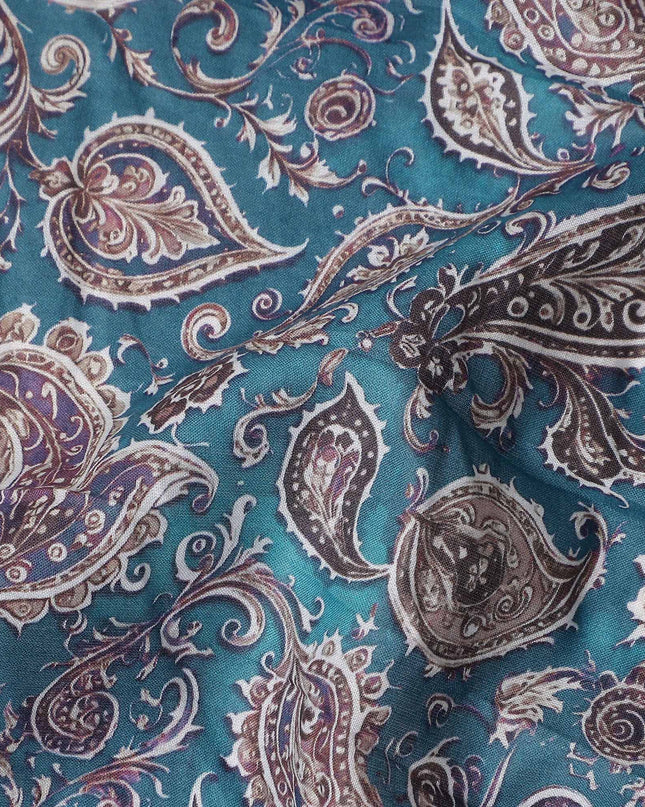 Peacock Teal Paisley Cotton Lawn Fabric 140cm