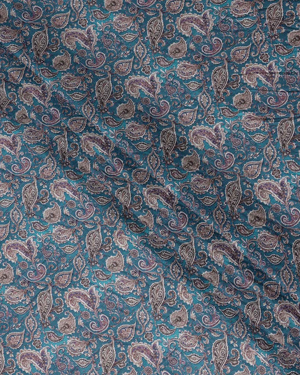 Peacock Teal Paisley Cotton Lawn Fabric 140cm
