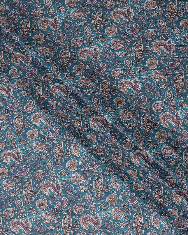 Peacock Teal Paisley Cotton Lawn Fabric 140cm