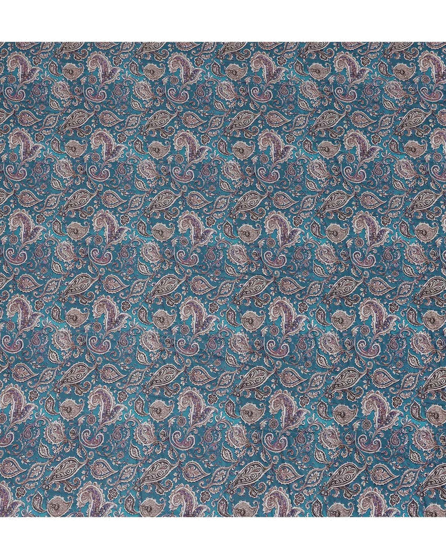 Peacock Teal Paisley Cotton Lawn Fabric 140cm