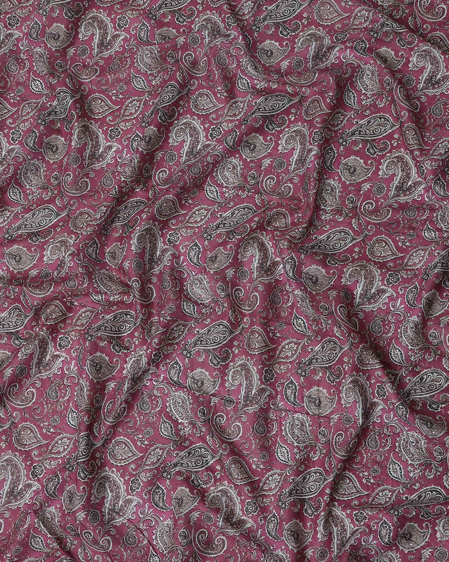 Magenta Berry Paisley Cotton Lawn Fabric 140cm