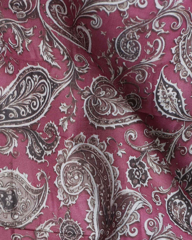 Magenta Berry Paisley Cotton Lawn Fabric 140cm