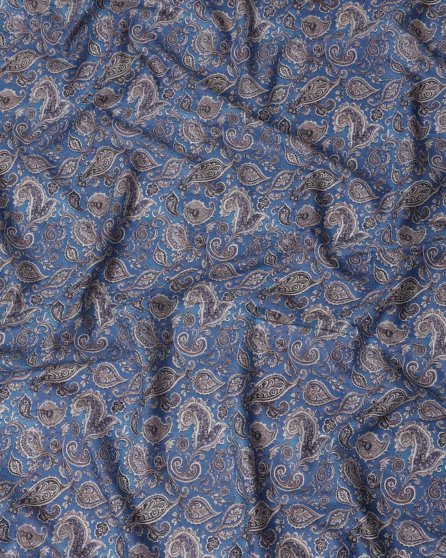 Cornflower Blue Paisley Cotton Lawn Fabric 140cm