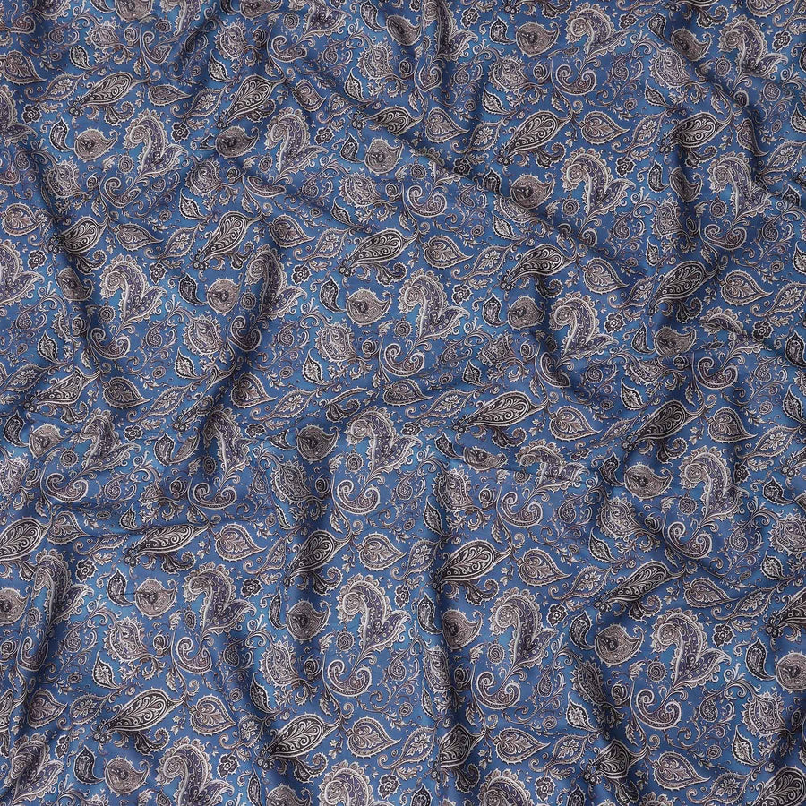 Cornflower Blue Paisley Cotton Lawn Fabric 140cm