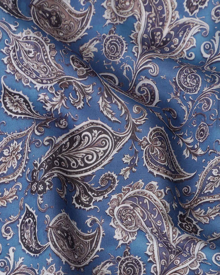 Cornflower Blue Paisley Cotton Lawn Fabric 140cm