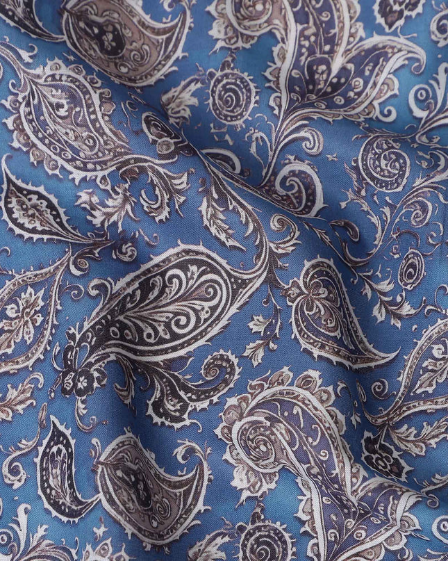 Cornflower Blue Paisley Cotton Lawn Fabric 140cm