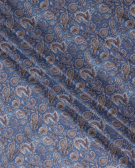 Cornflower Blue Paisley Cotton Lawn Fabric 140cm