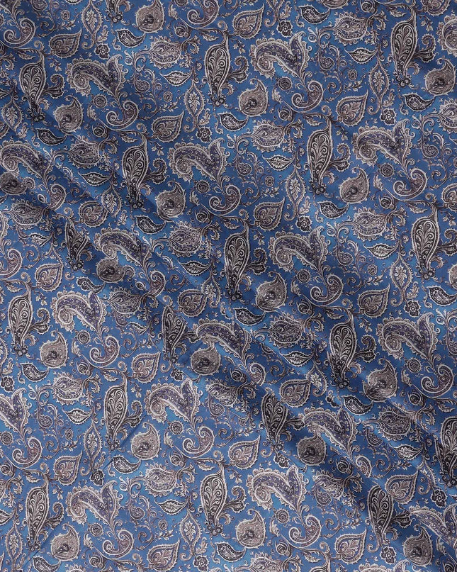 Cornflower Blue Paisley Cotton Lawn Fabric 140cm