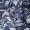 Denim Steel Blue Floral Cotton Lawn Fabric 140cm