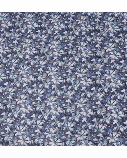 Denim Steel Blue Floral Cotton Lawn Fabric 140cm
