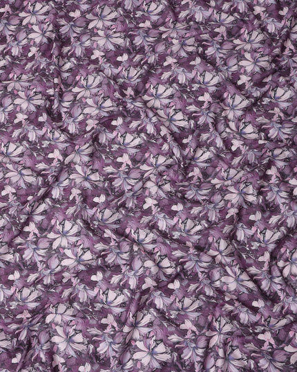 Plum Purple Floral Cotton Lawn Fabric 140cm