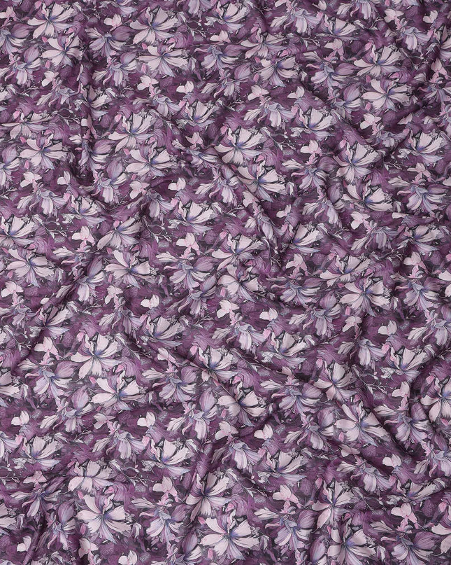 Plum Purple Floral Cotton Lawn Fabric 140cm