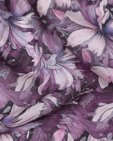 Plum Purple Floral Cotton Lawn Fabric 140cm