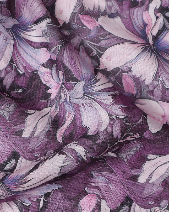 Plum Purple Floral Cotton Lawn Fabric 140cm