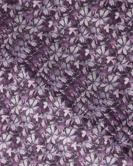 Plum Purple Floral Cotton Lawn Fabric 140cm
