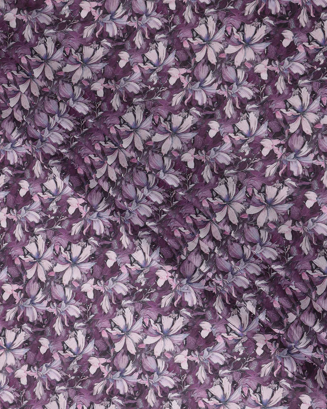 Plum Purple Floral Cotton Lawn Fabric 140cm