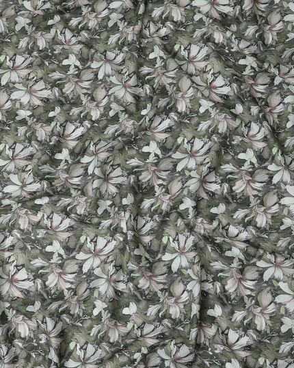 Olive Green Floral Cotton Lawn Fabric 140cm